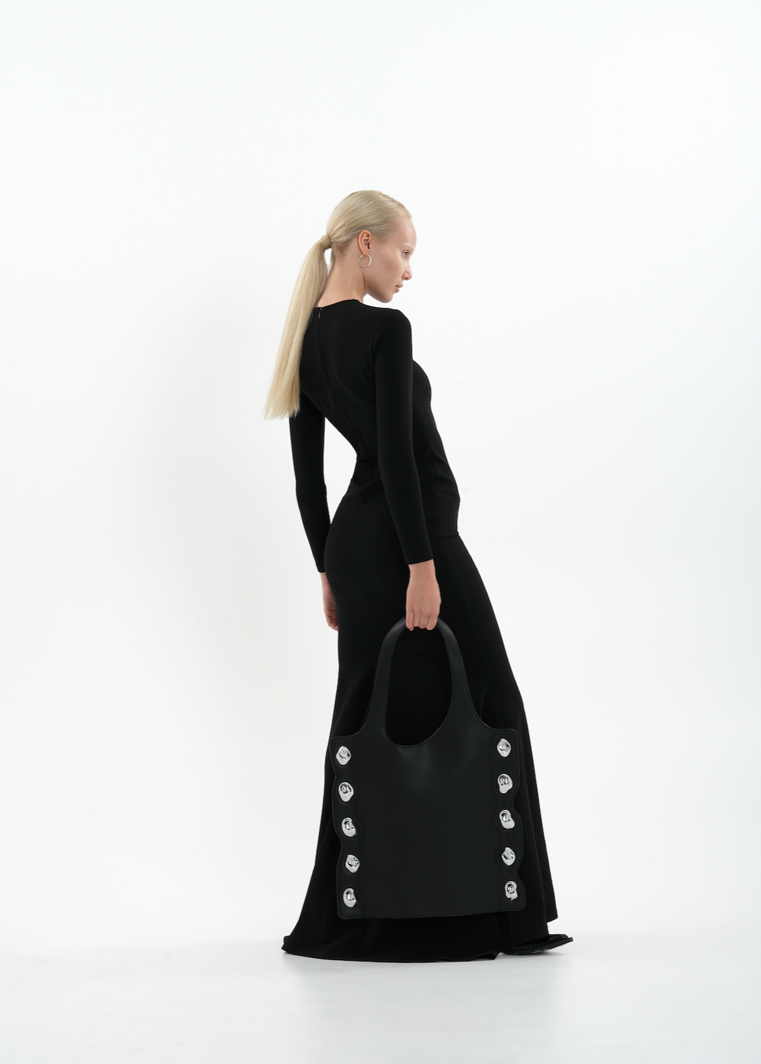 Side Stone Tote in Black and Chrome
