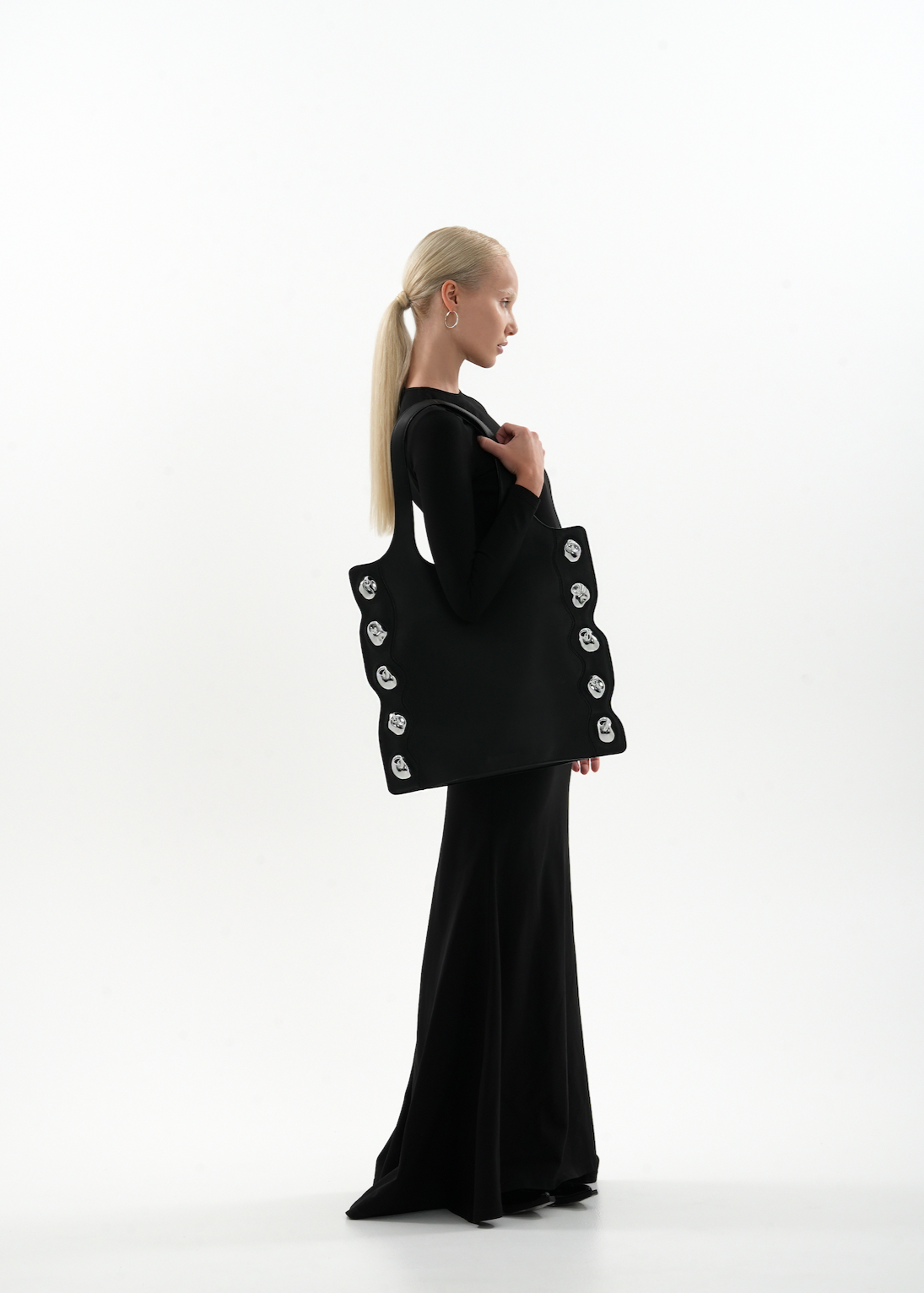 Side Stone Tote in Black and Chrome