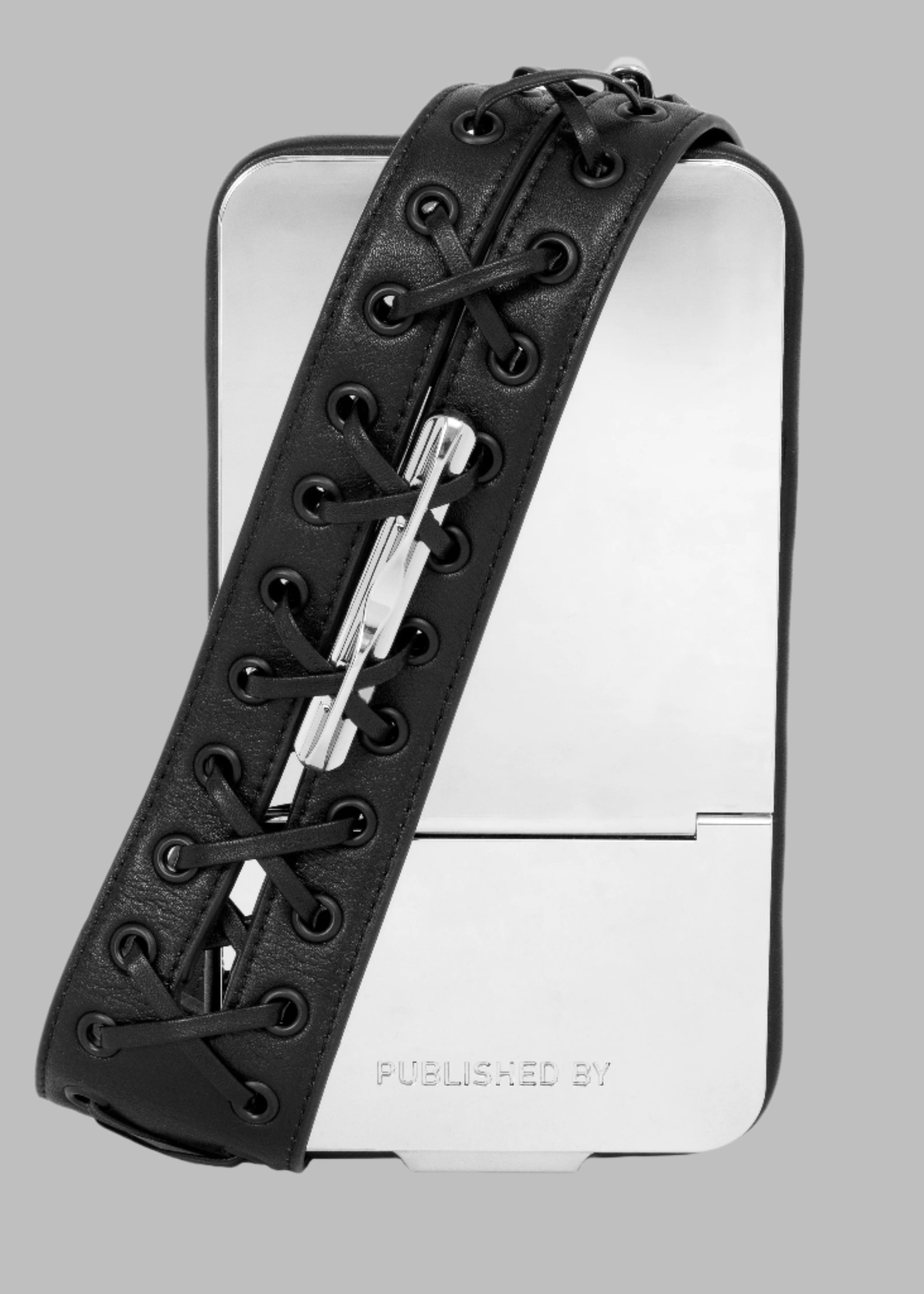 Phone Case in Chrome with Rubber and Leather Strap