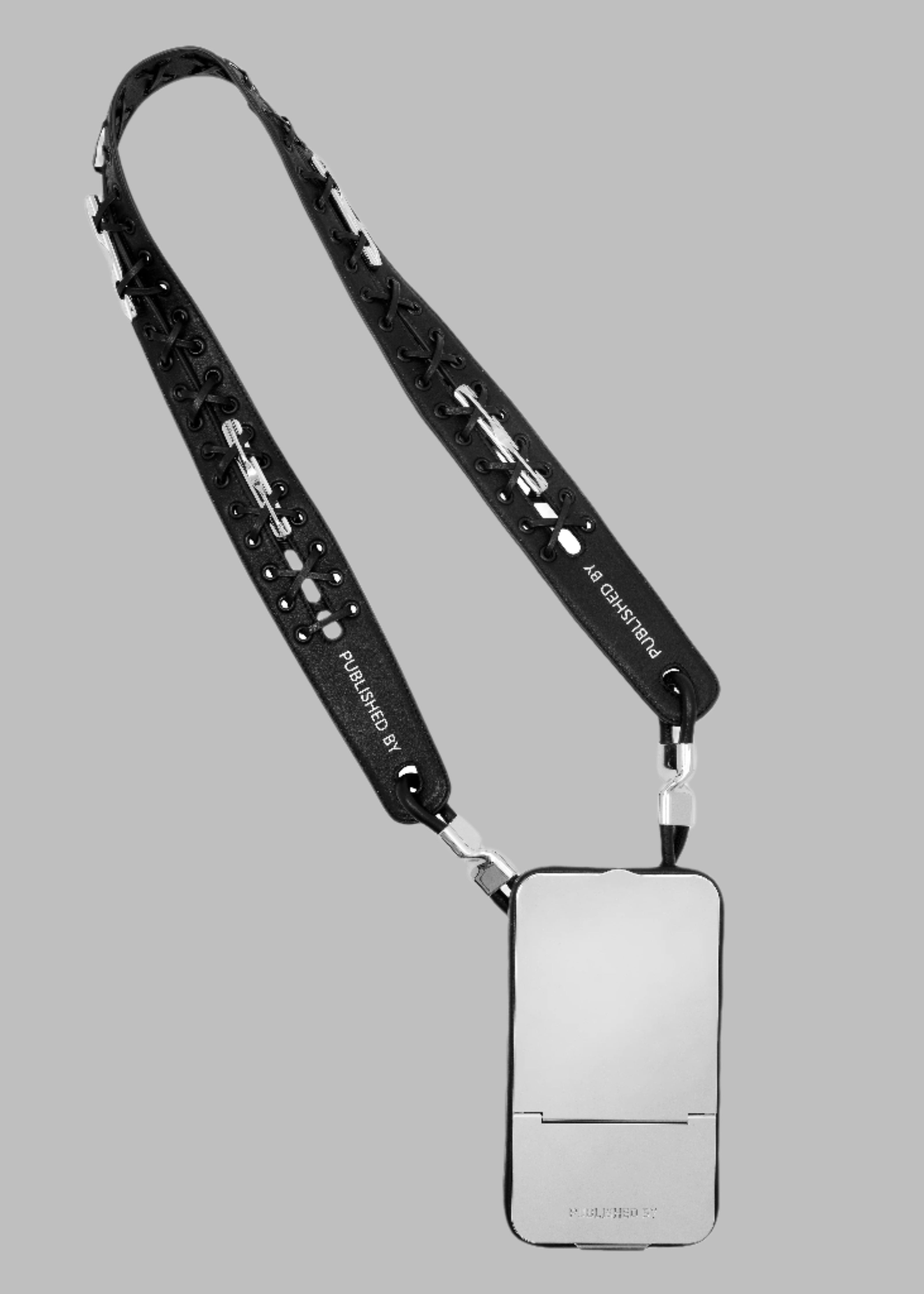 Phone Case in Chrome with Rubber and Leather Strap